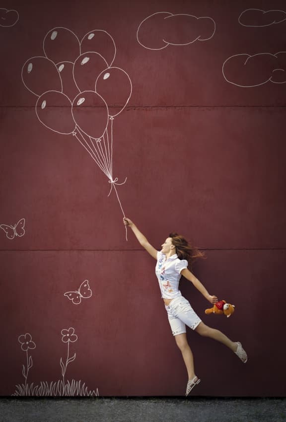 Girl's Whimsical Flight by Mikhail Ioshko — canvas wall art
