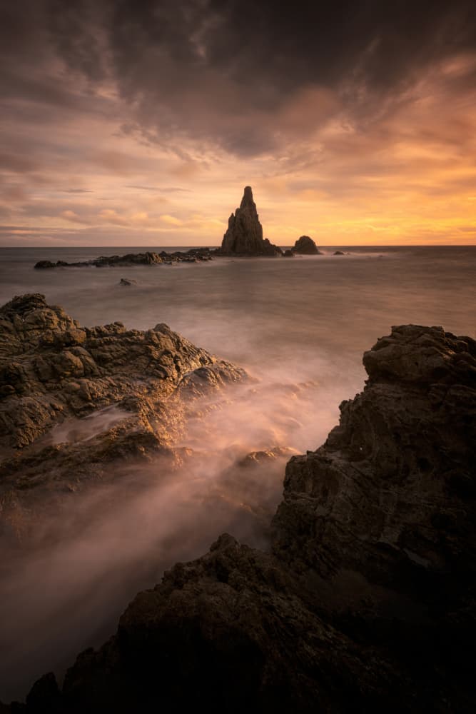 Golden Sea Stack Sunset by Doroteo Tobarra Narro — canvas wall art