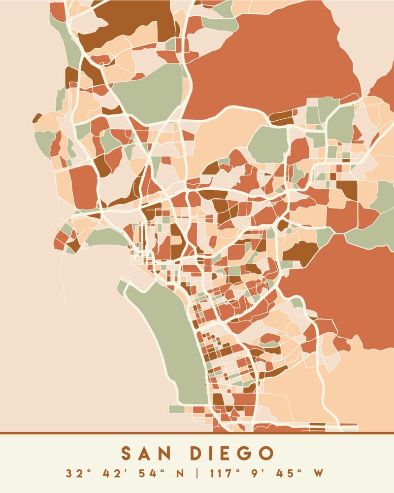 San Diego Abstract Map by Emiliano Deificus — canvas wall art