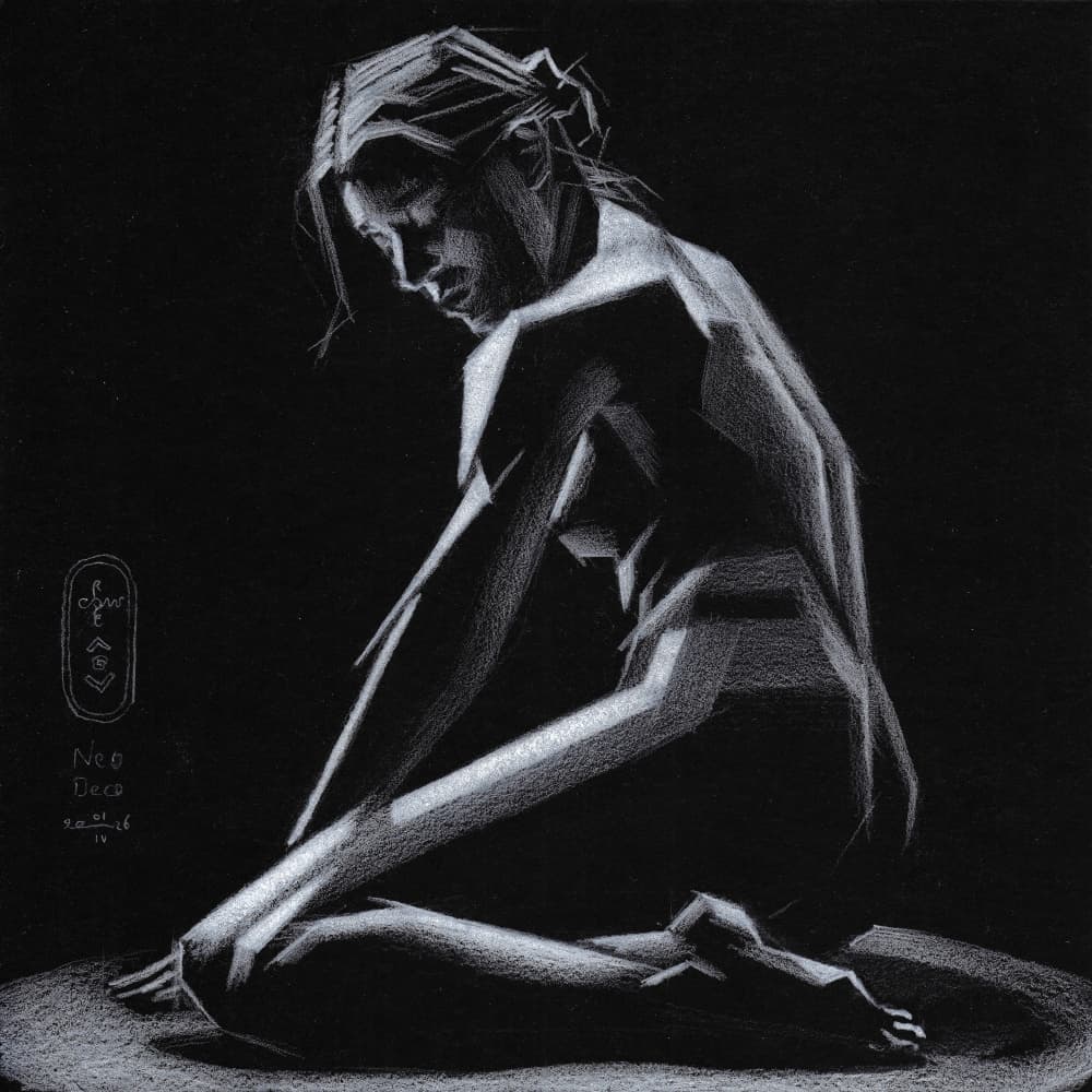 Contemplative Geometric Nude by Corné Akkers — canvas wall art