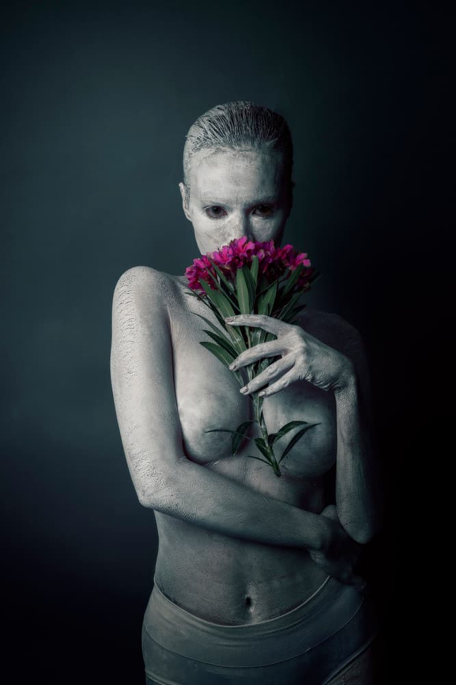 Ethereal Figure Pink Flowers by Itthipol Deemee — canvas wall art