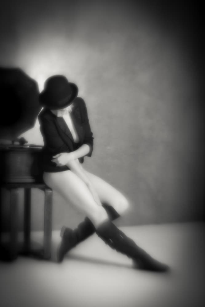 Pensive Lady with Gramophone by Mel Brackstone — canvas wall art