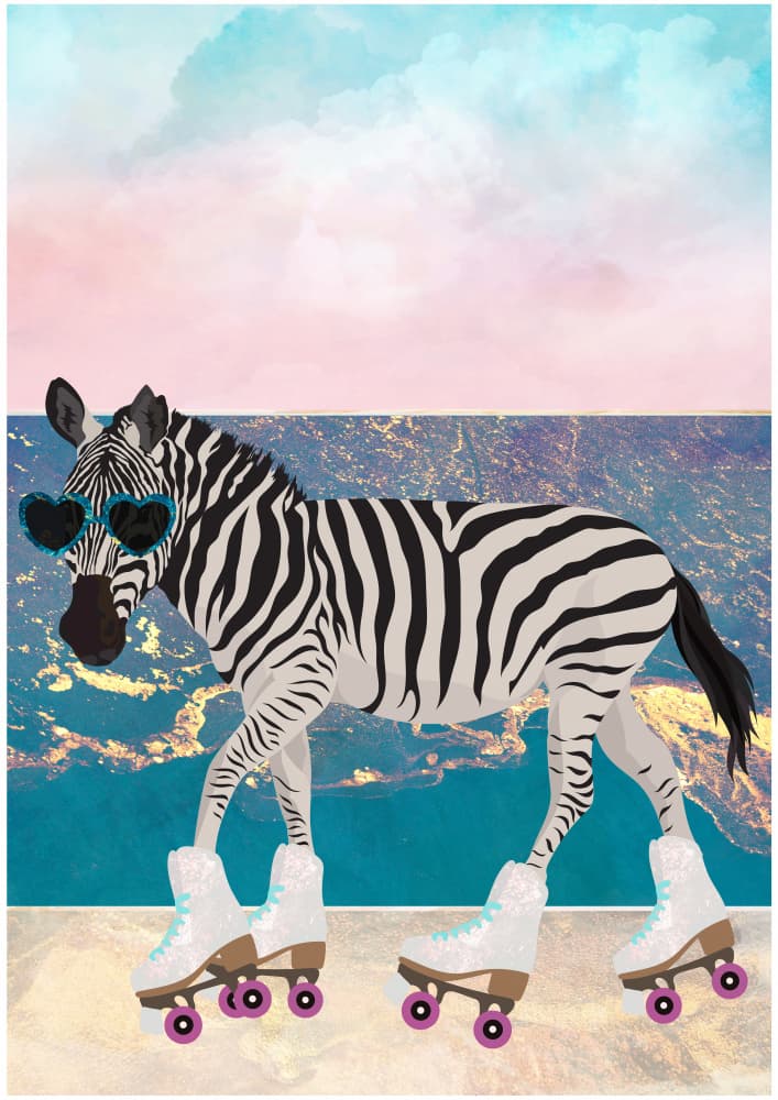 Cool Skating Zebra by Sarah Manovski — canvas wall art