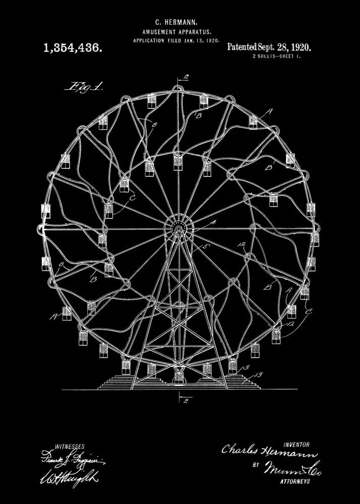 Vintage Ferris Wheel Blueprint by Andreas Magnusson — canvas wall art