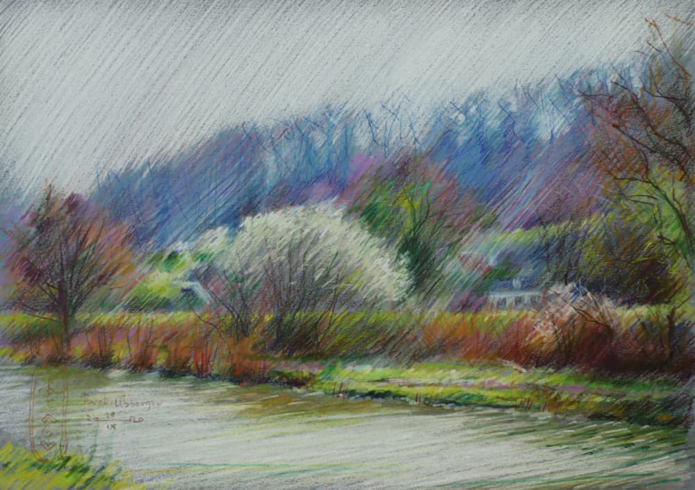 Blooming Riverside Village by Corné Akkers — canvas wall art