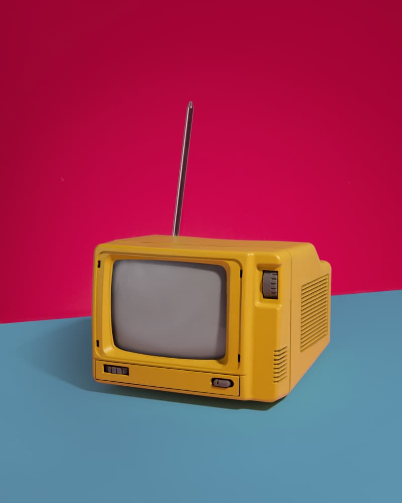 Bold Yellow Retro TV by Julia Ramiro — canvas wall art