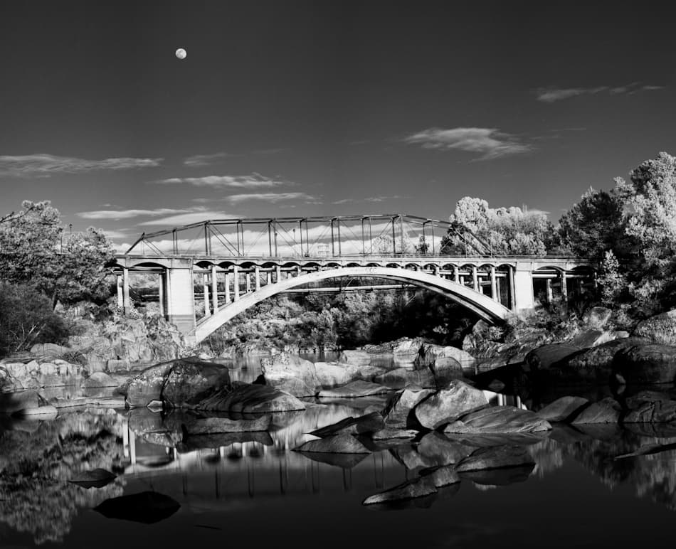 Arched Bridge Moon Reflections by Jerry Berry — canvas wall art