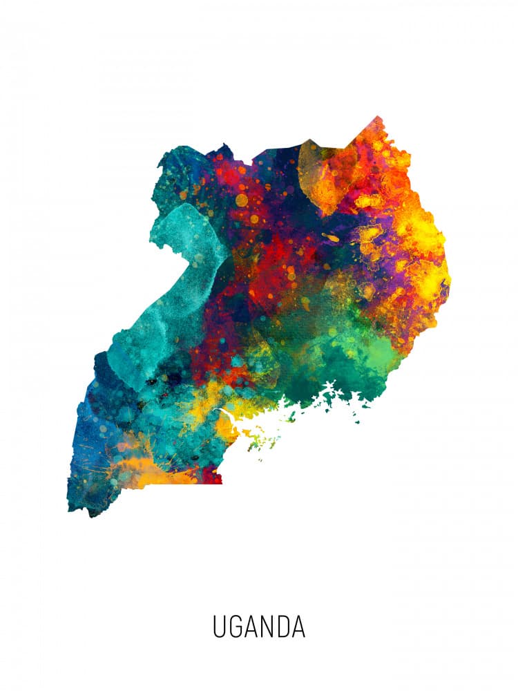 Vibrant Uganda Map by Michael Tompsett — canvas wall art