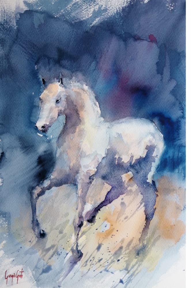 Graceful White Horse by Giorgio Gosti — canvas wall art