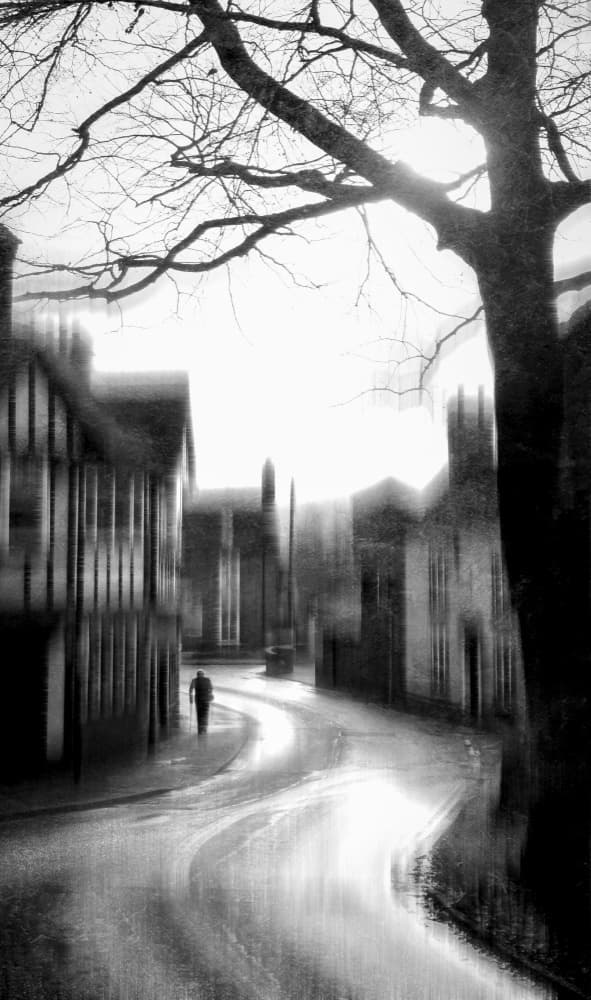 Solitary Figure Rainy Street by Amer Jassim — canvas wall art