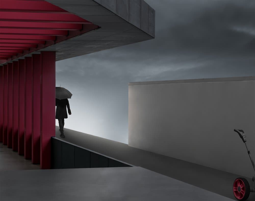 Solitary Walk Red Architecture by Biao  Huang — canvas wall art