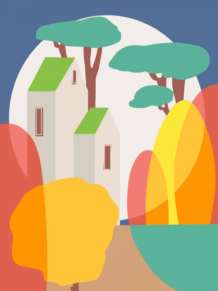 Vibrant Autumn Village by Little Dean — canvas wall art