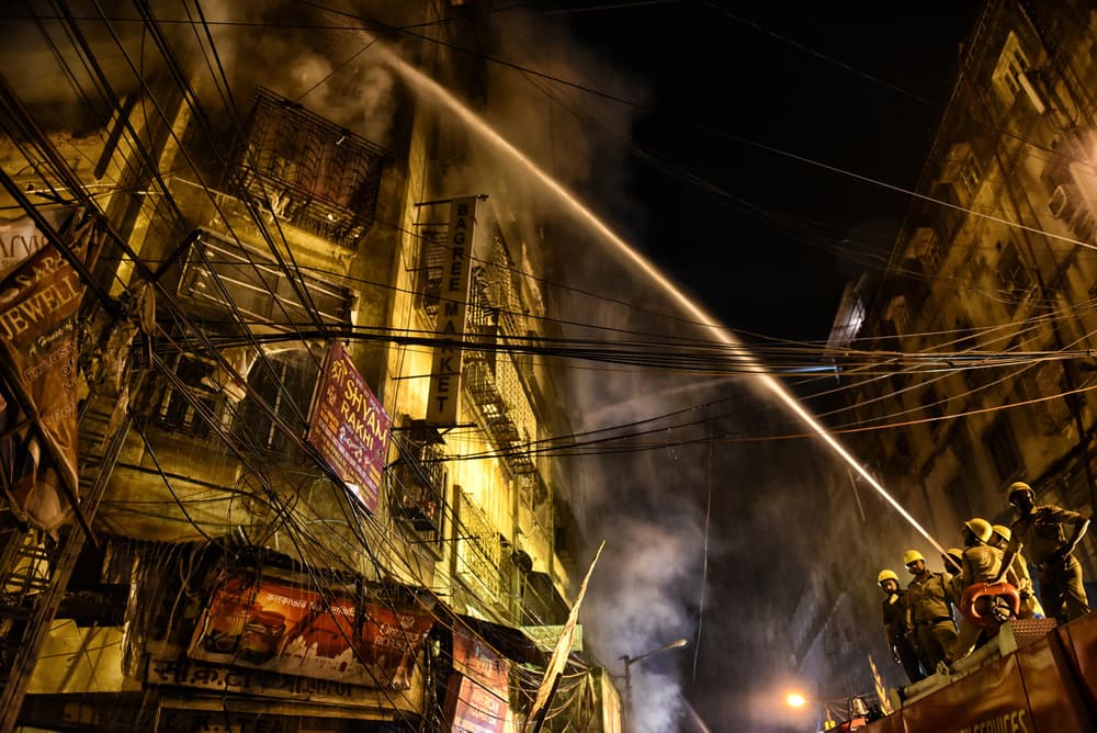 Urban Night Firefight by Avishek Das — canvas wall art