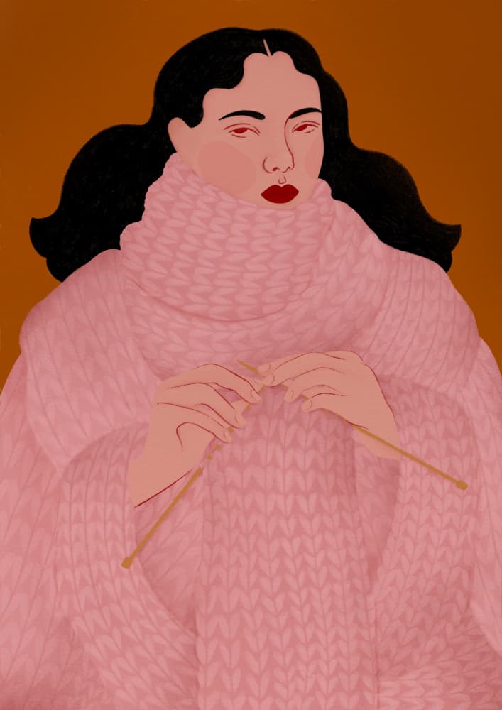 Cozy Pink Sweater Knitter by Ida Alvarsson — canvas wall art