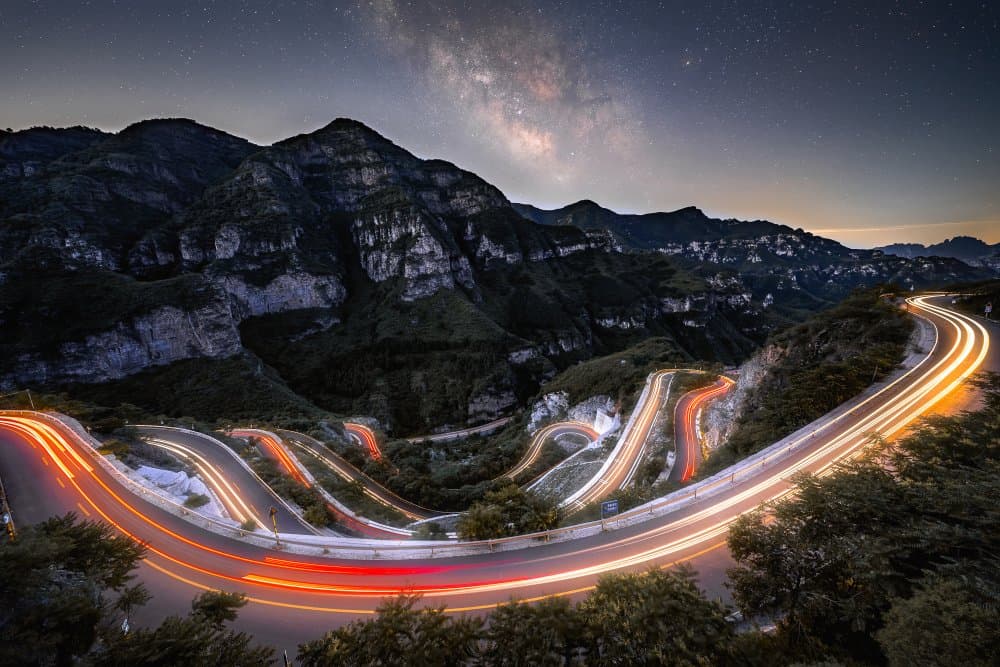 Winding Mountain Road Lights by Yuan Cui — canvas wall art