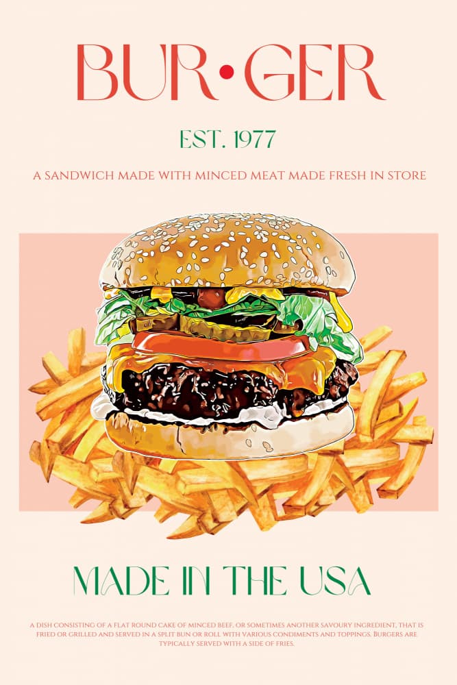 Classic American Burger by Nazma Khokhar — canvas wall art