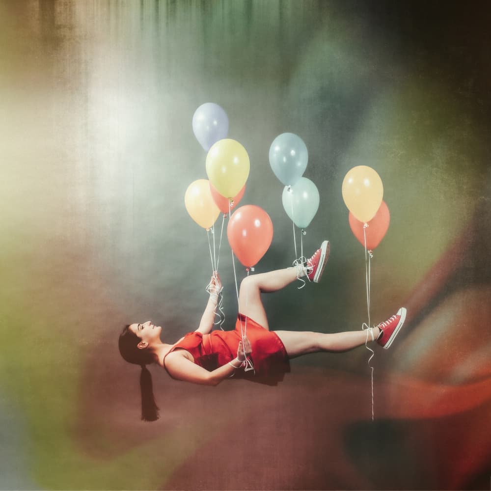 Whimsical Girl Floating Balloons by Stefan Kamenov — canvas wall art