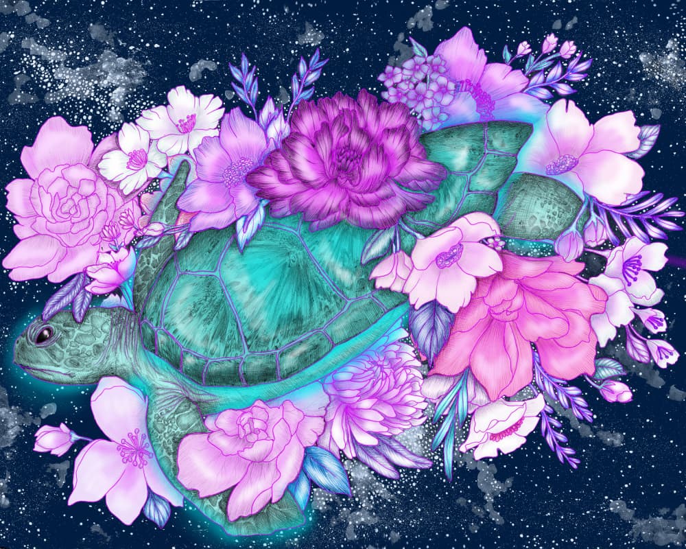 Mystical Floral Turtle by EC Mazur — canvas wall art