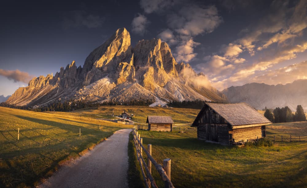 Golden Hour Alpine Cabins by Karol Nienartowicz — canvas wall art