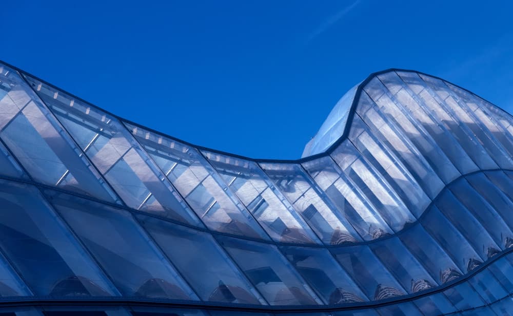 Modern Blue Architecture by Jef Van den Houte — canvas wall art