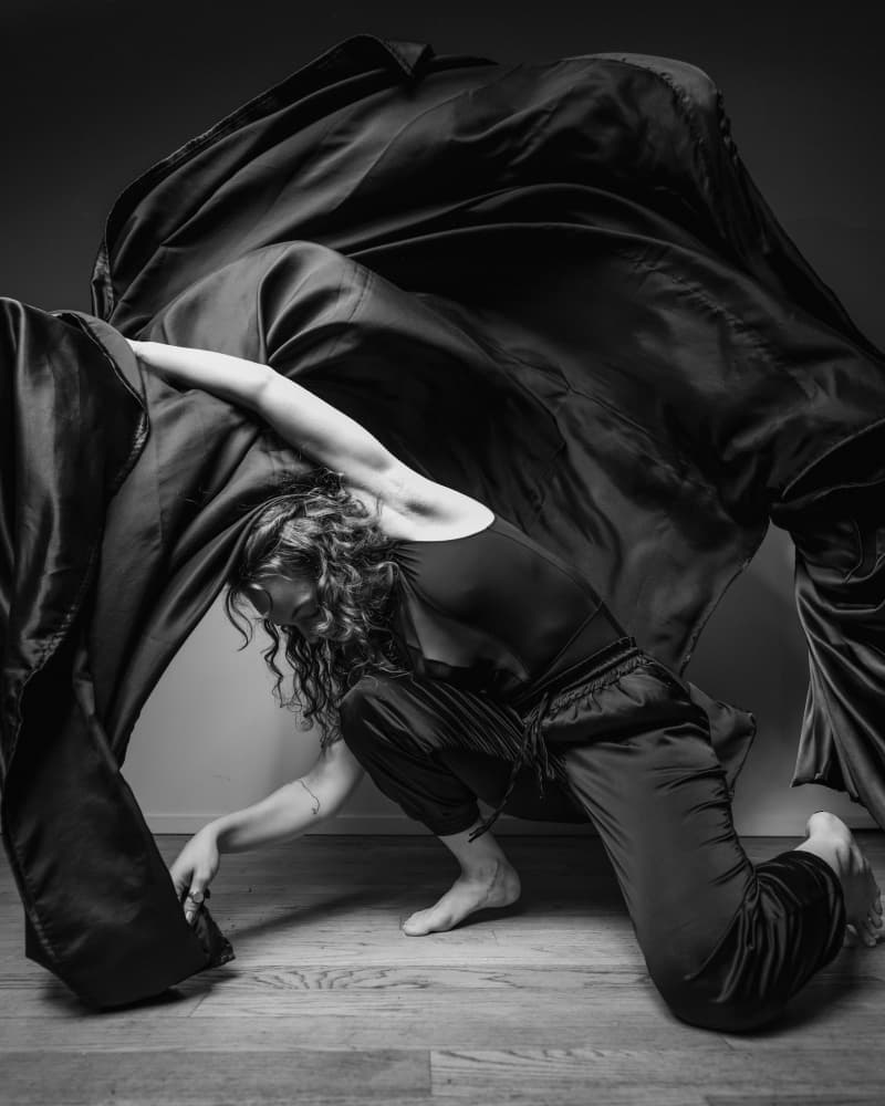 Dancing Woman Flowing Fabric by Tyler McAuley — canvas wall art