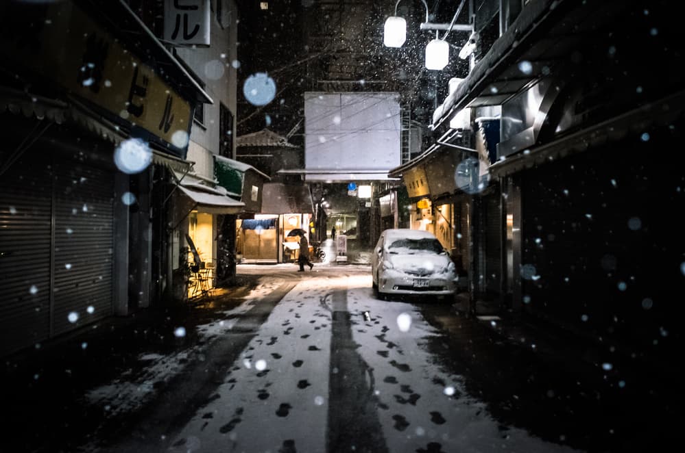 Snowy Japanese Night Street by Tetsuya Hashimoto — canvas wall art