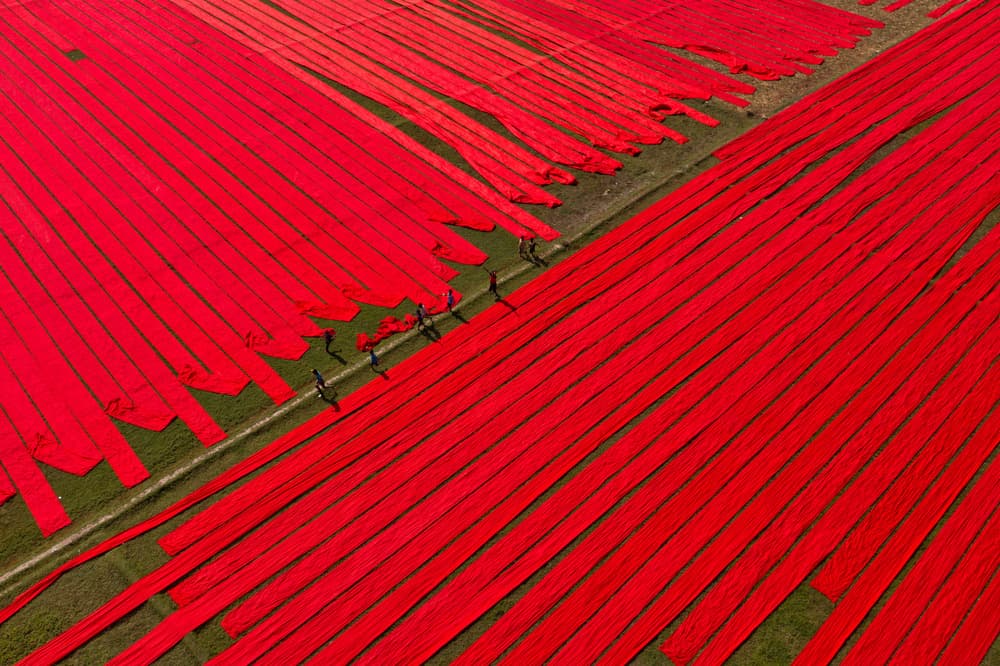 Vibrant Red Fabric Rows by Azim Khan Ronnie — canvas wall art
