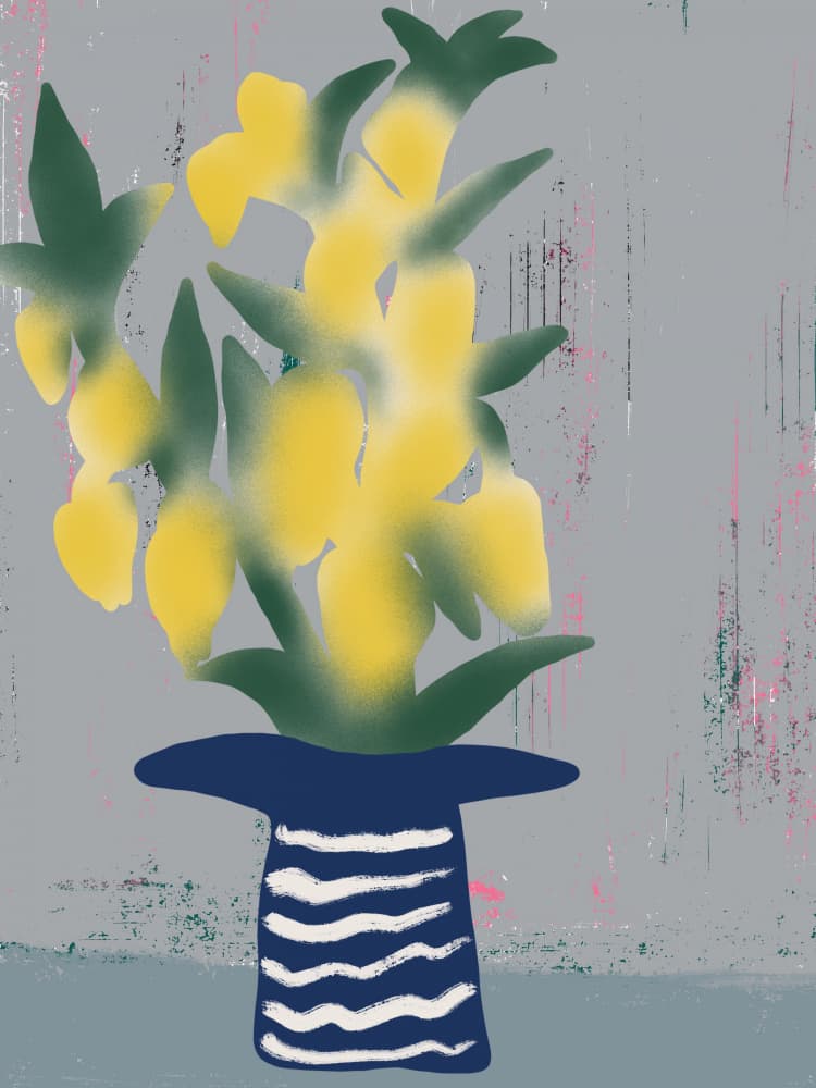 Yellow Lemons in Vase by Little Dean — canvas wall art