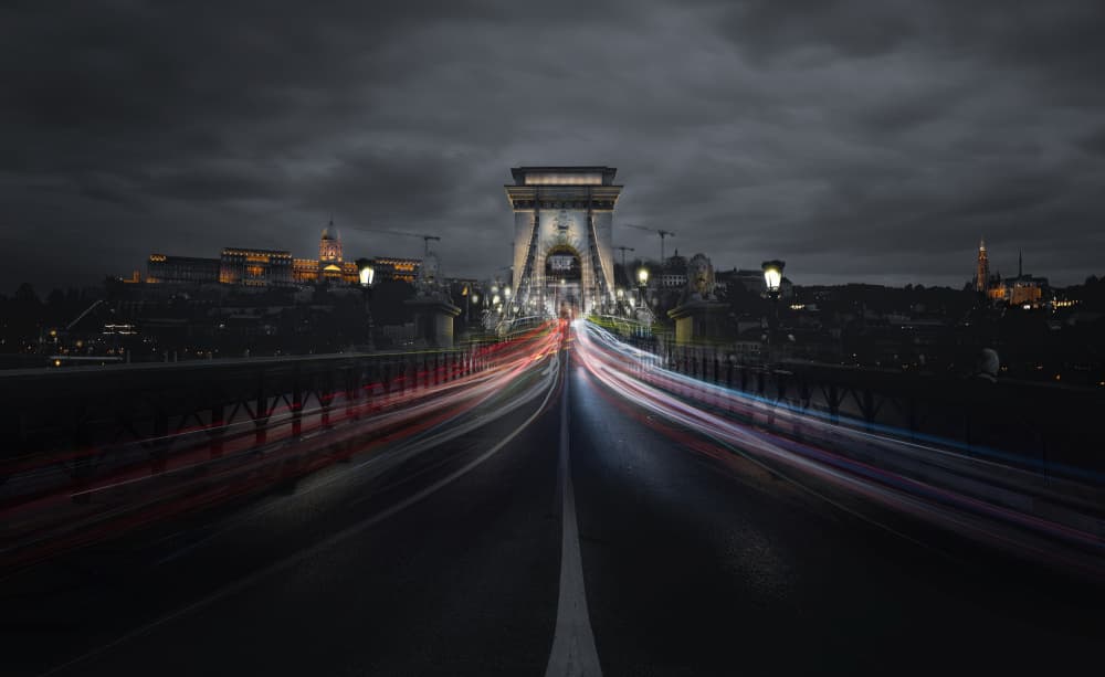 Night City Light Trails by Larry Deng APA — canvas wall art