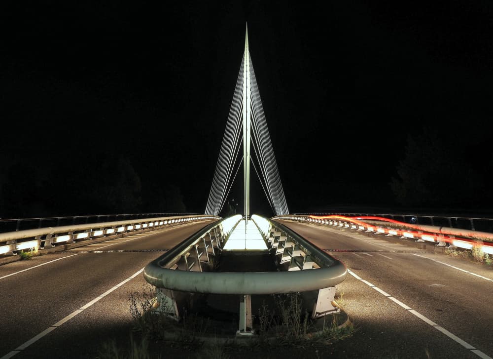 Illuminated Bridge At Night by Piet Agterhof — canvas wall art