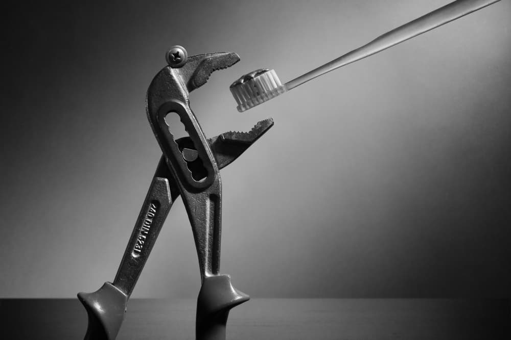 Pliers Hold Toothbrush by Victoria  Glinka — canvas wall art