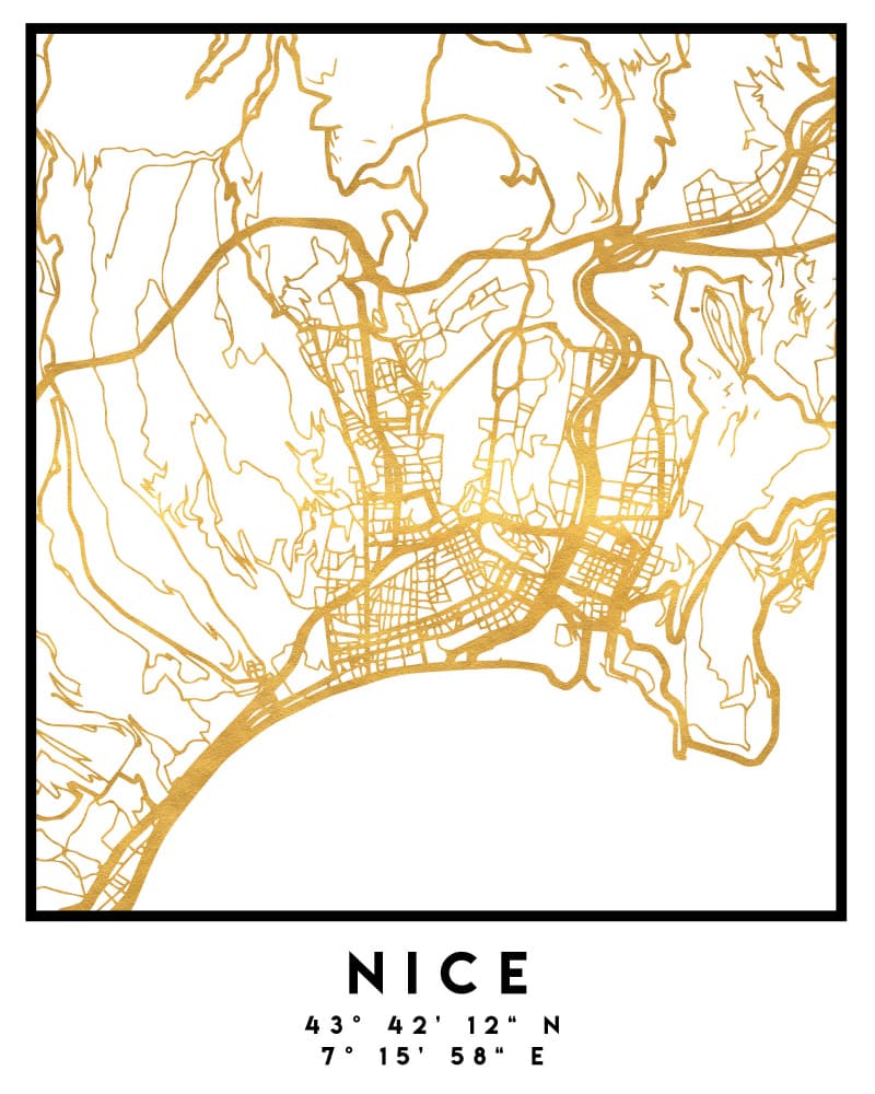 Golden Nice City Map by Emiliano Deificus — canvas wall art