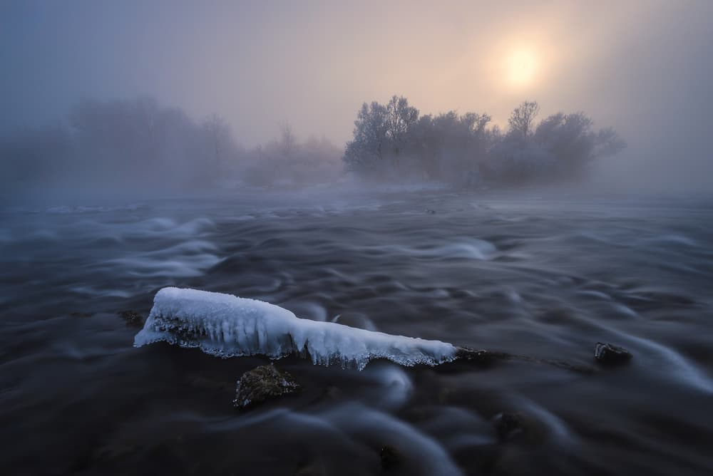 Misty Frozen River by Tom Meier — canvas wall art