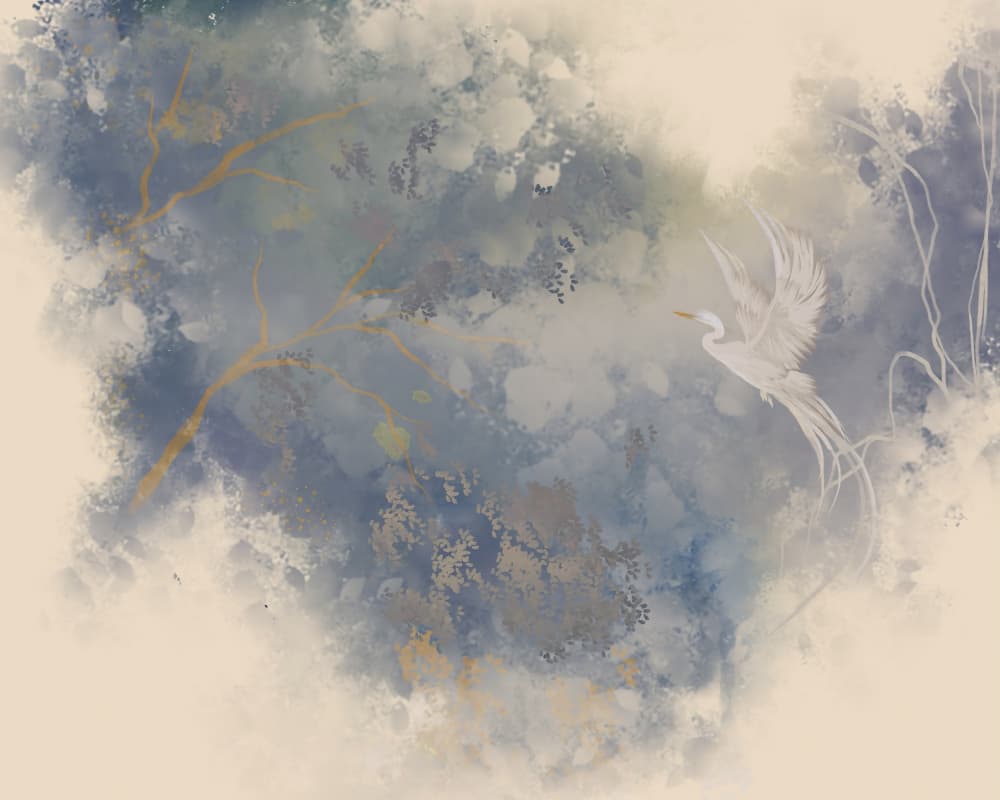 Ethereal Egret Flight by Josie George — canvas wall art