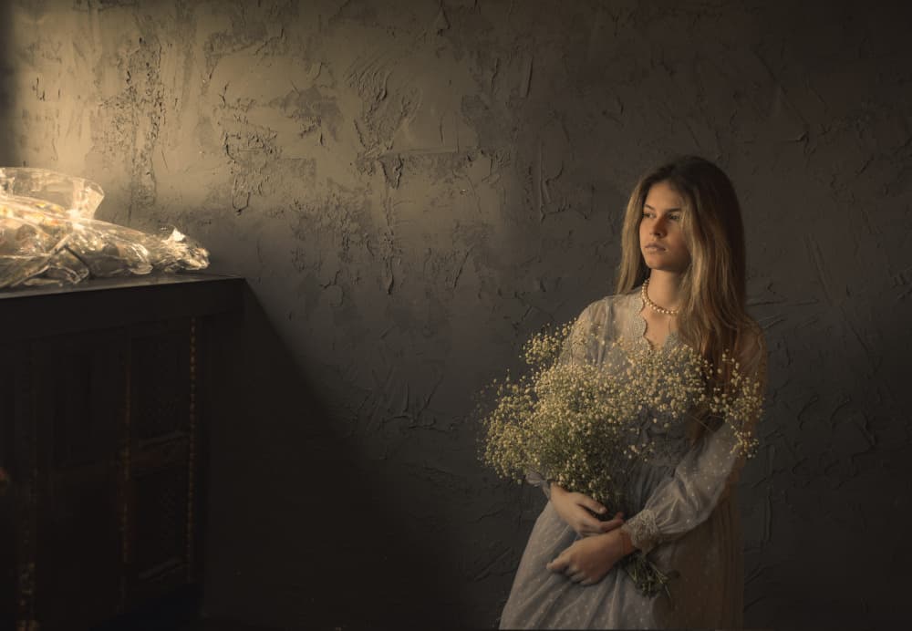 Pensive Woman With Flowers by Rachel Pansky — canvas wall art