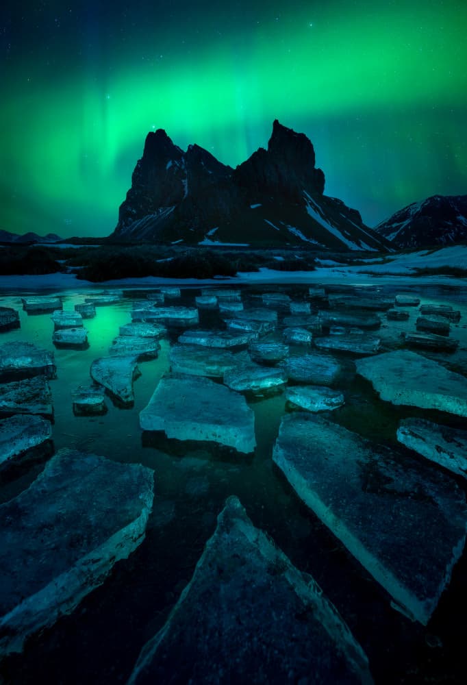 Northern Lights Ice Mountains by Marian Kuric QEP — canvas wall art