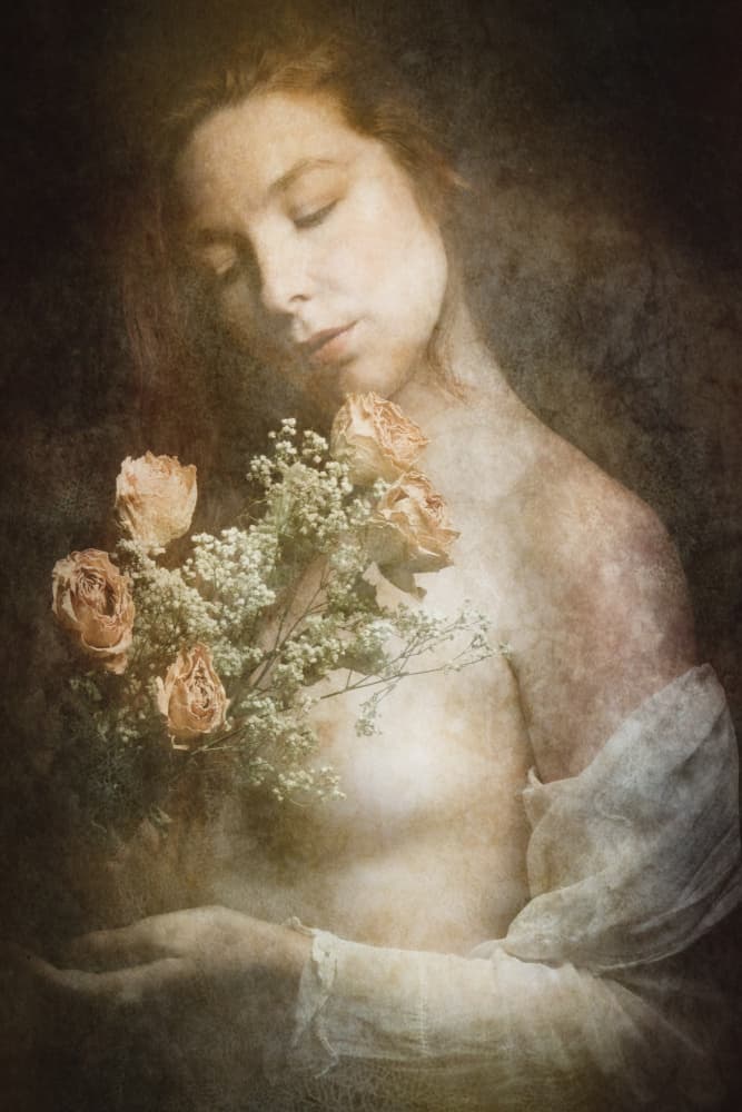 Pensive Beauty With Roses by Christian Kurz — canvas wall art