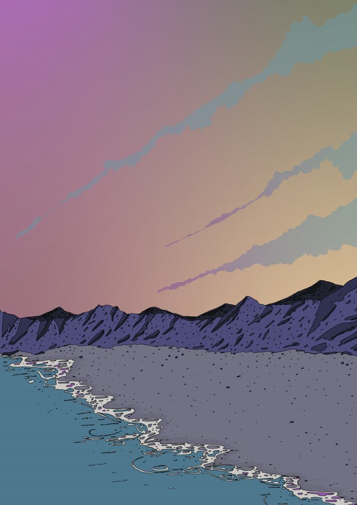 Vibrant Mountain Beach Sunset by Nicholas — canvas wall art