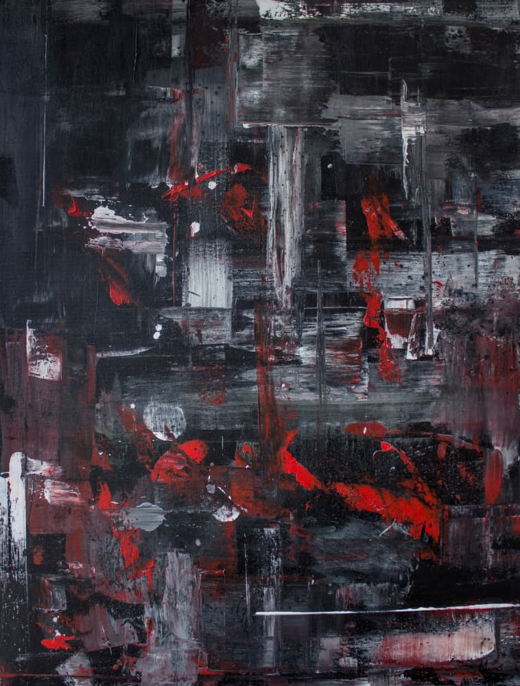 Dynamic Red Cityscape Abstract by Marloes Aerts — canvas wall art