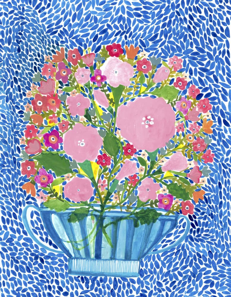 Roses in a Blue Cut Glass Vase by Sharon Nullmeyer — canvas wall art