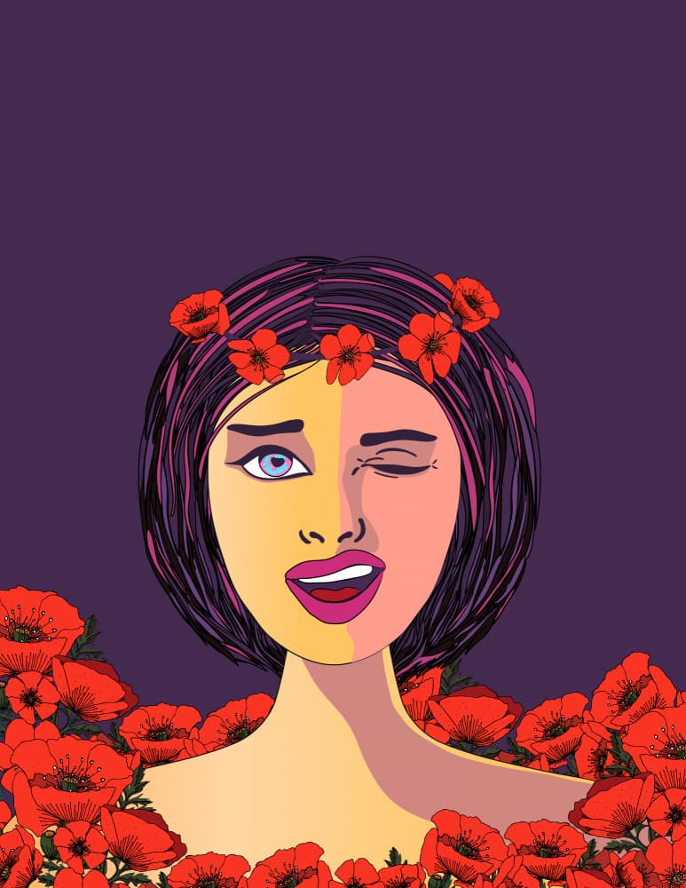 Winking Poppy Woman by Nicholas — canvas wall art