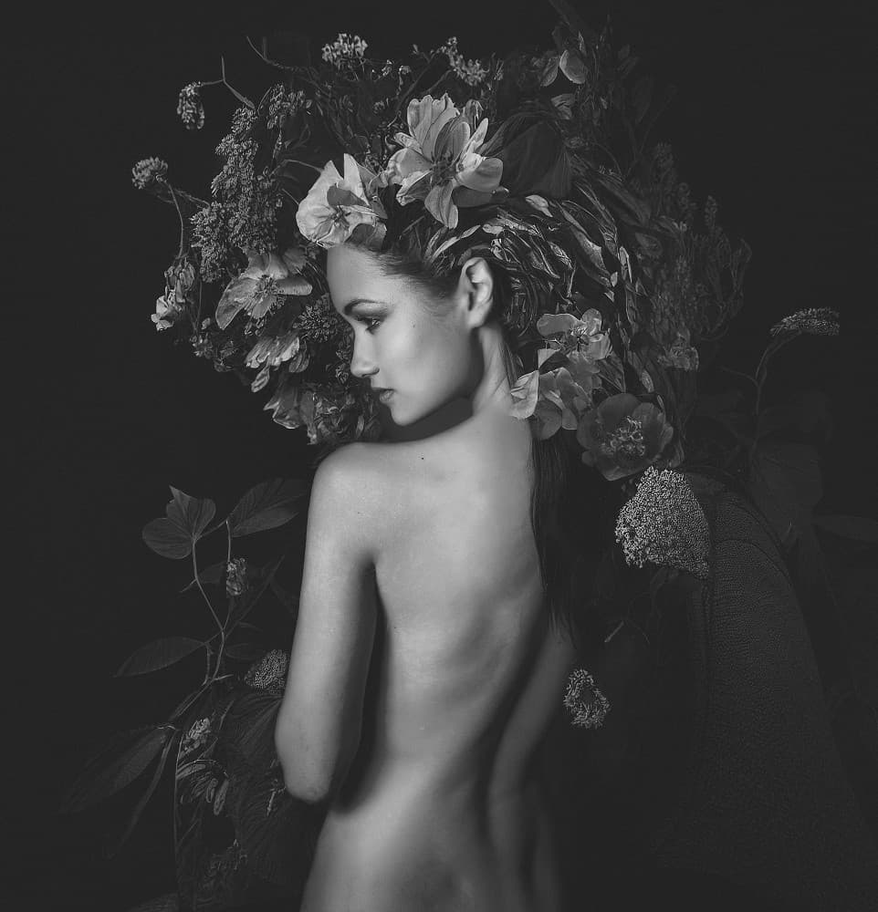 Mysterious Floral Portrait by Oren Hayman — canvas wall art