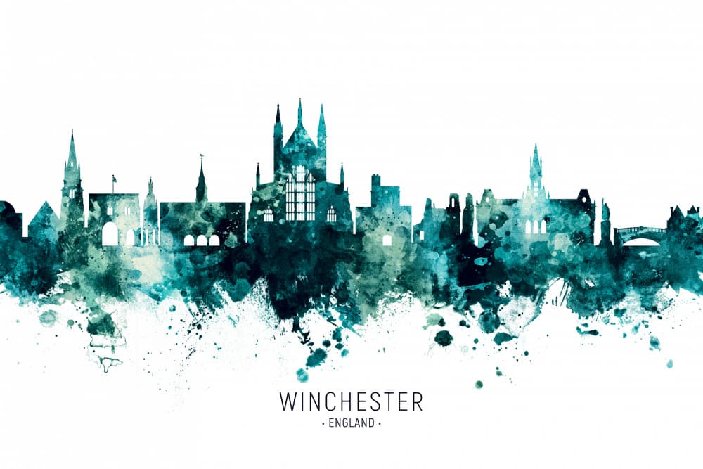 Winchester Skyline Watercolor by Michael Tompsett — canvas wall art