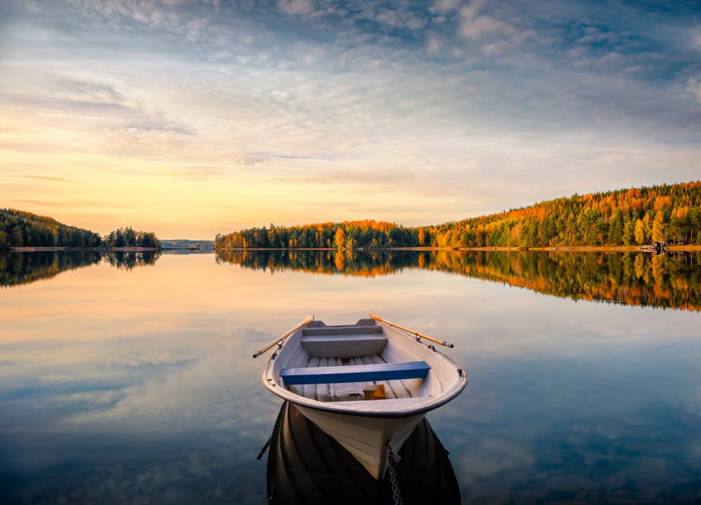 Peaceful Autumn Rowboat by Christian Lindsten — canvas wall art