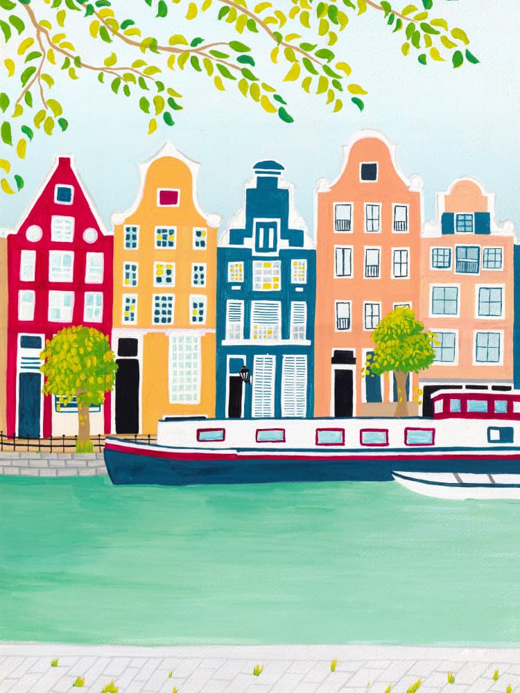 Colorful Canal Houses by zarish chaudhry — canvas wall art