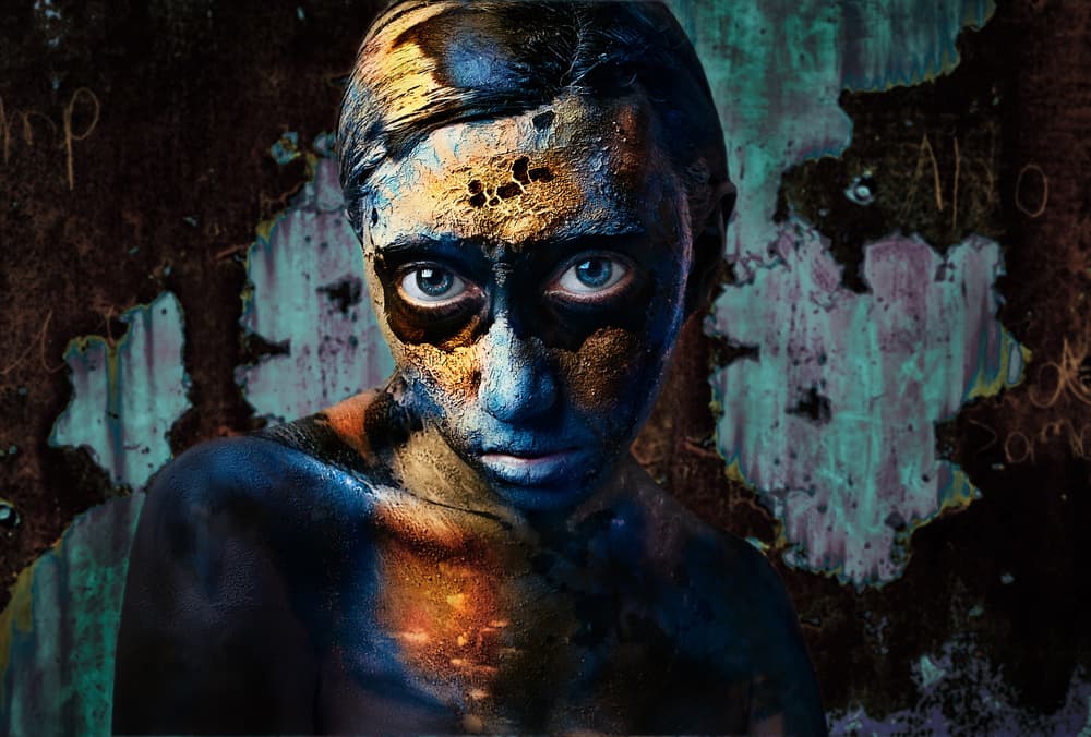 Intense Blue Gold Portrait by Golubeva Nataly — canvas wall art