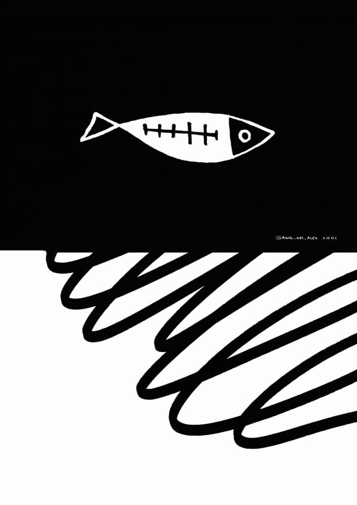 Monochrome Fish Drawing by Awol Art Alex — canvas wall art
