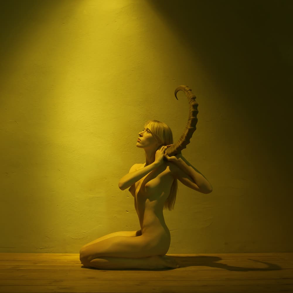 Golden Nude With Horn by Yaroslav Vasiliev-Apostol — canvas wall art