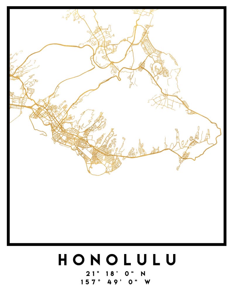 Honolulu City Map by Emiliano Deificus — canvas wall art
