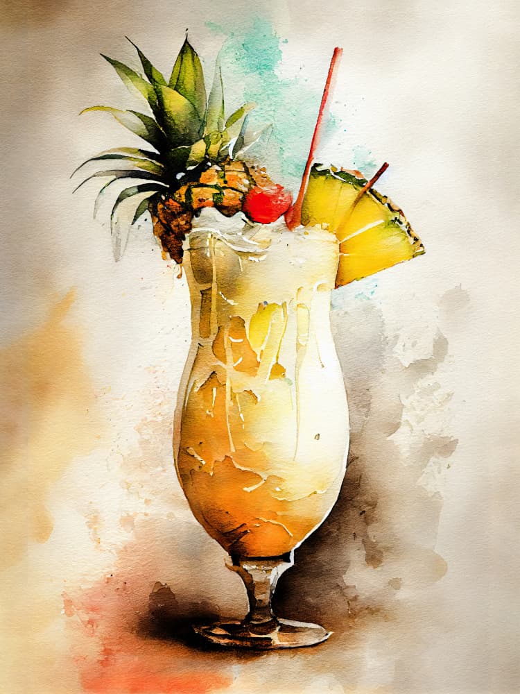 Watercolor Pina Colada by Justyna Jaszke — canvas wall art